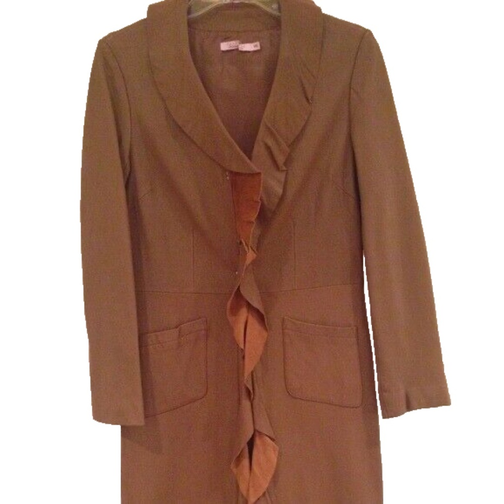 Calypso St Barth Brown Ruffled Leather Trench Coat